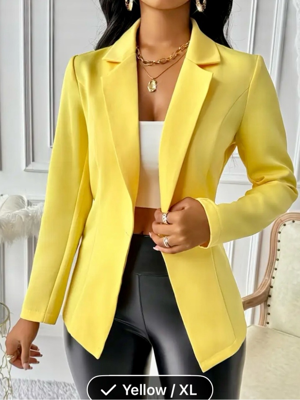 XL Tailored Yellow Light Weight Single-Button Women's Blazer - Picture 3 of 5